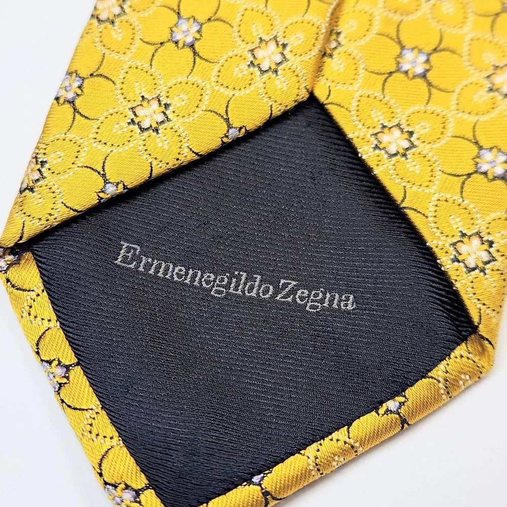 Ermenegildo Zegna Tie Mens One Size Yellow Floral Silk Jacquard Made In Italy